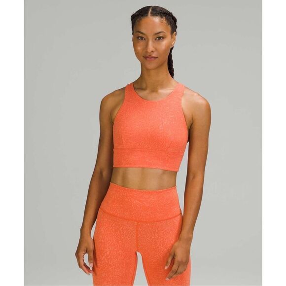 Lululemon Wunder Train Long-Line Sports Bra size 8 Orange Crunch Warm Coral - Picture 1 of 7